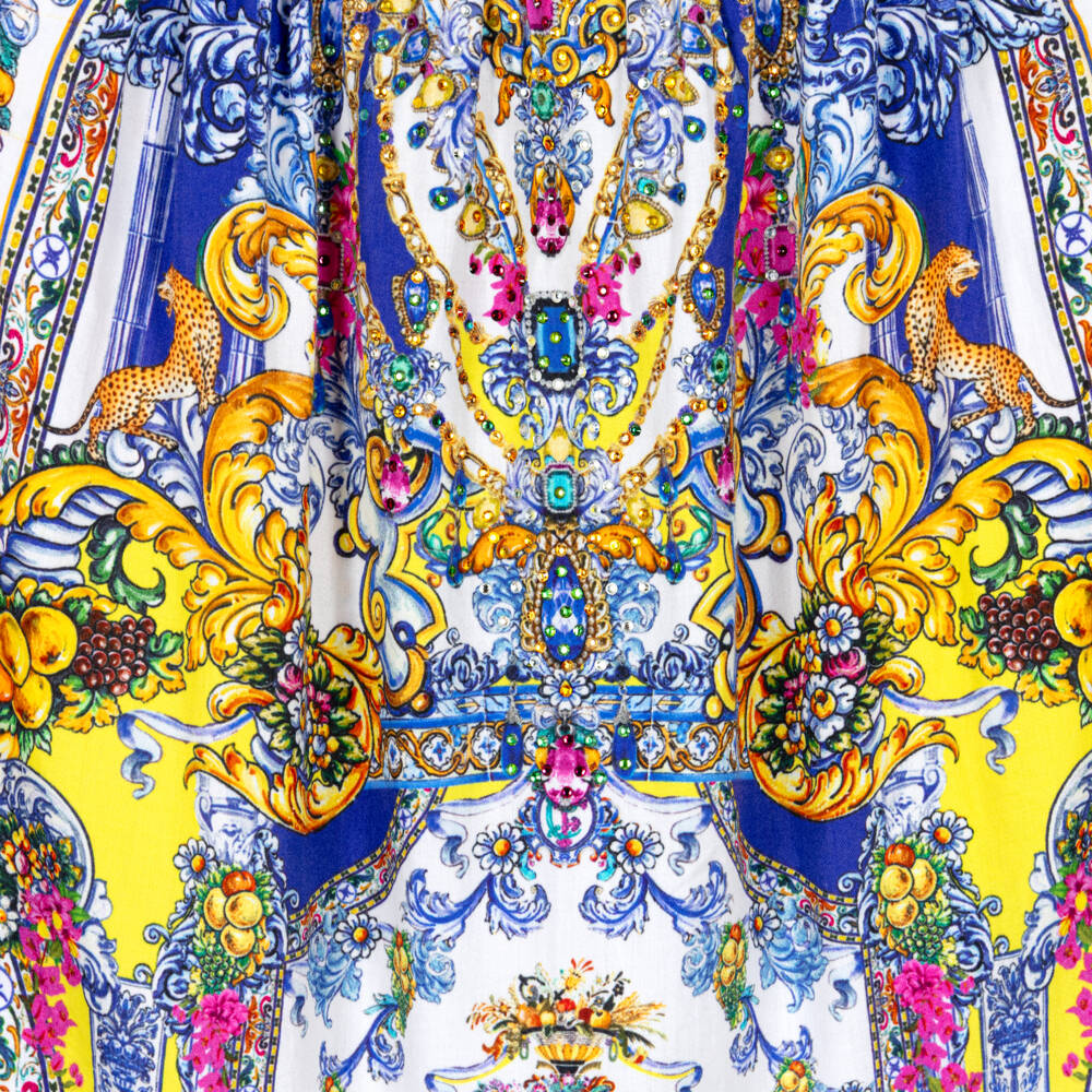 Camilla Kids-Girls Blue Cotton Dress with Baroque Print | Childrensalon Outlet