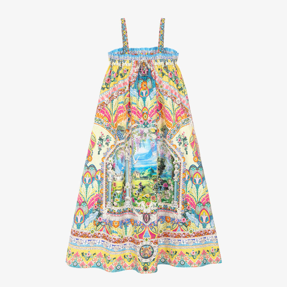 Camilla Kids-Girls Blue Cotton Maxi Dress with Garden Print | Childrensalon Outlet