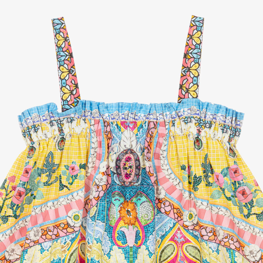 Camilla Kids-Girls Blue Cotton Maxi Dress with Garden Print | Childrensalon Outlet