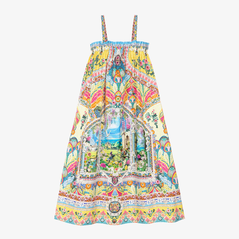Camilla Kids-Girls Blue Cotton Maxi Dress with Garden Print | Childrensalon Outlet