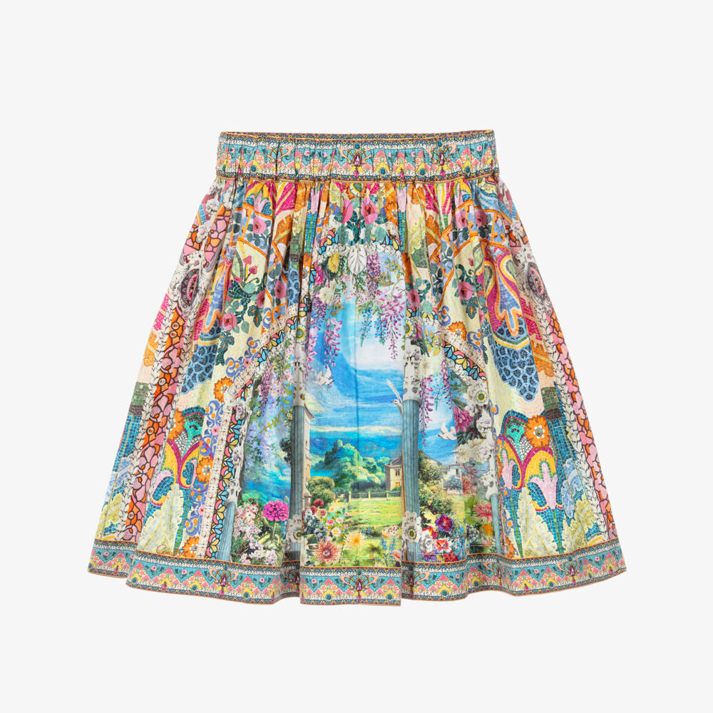 Camilla Kids-Girls Blue Organic Cotton Skirt with Garden Print | Childrensalon Outlet