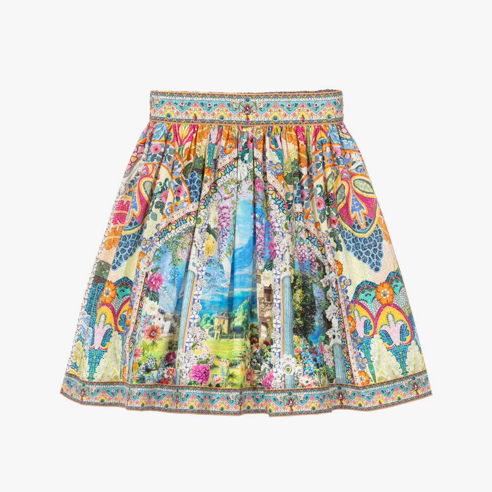 Camilla Kids-Girls Blue Organic Cotton Skirt with Garden Print | Childrensalon Outlet