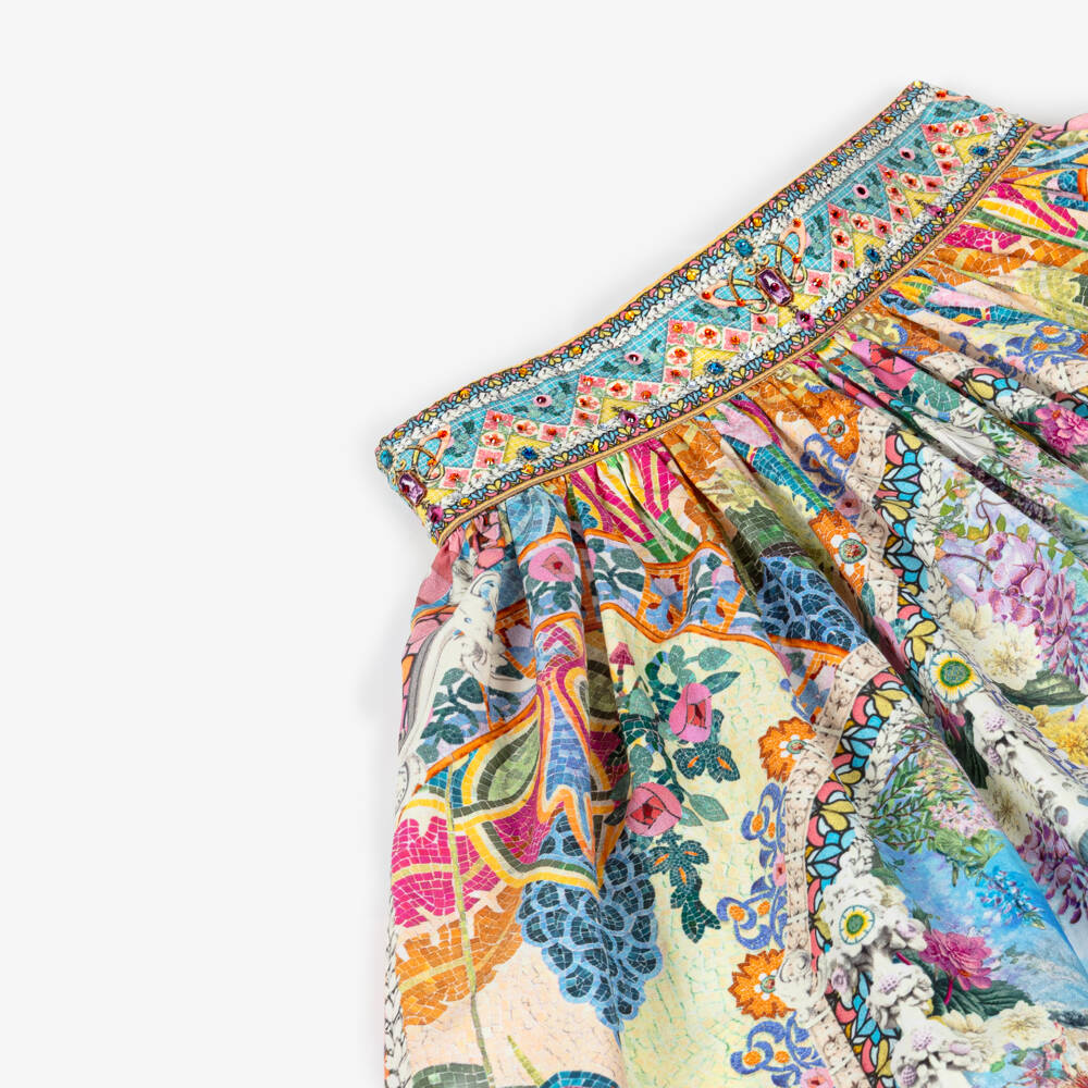 Camilla Kids-Girls Blue Organic Cotton Skirt with Garden Print | Childrensalon Outlet