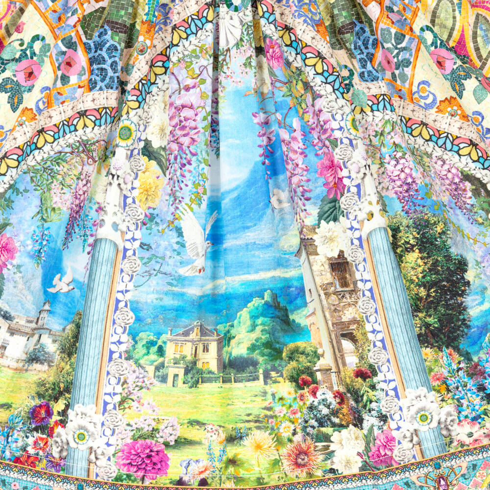 Camilla Kids-Girls Blue Organic Cotton Skirt with Garden Print | Childrensalon Outlet