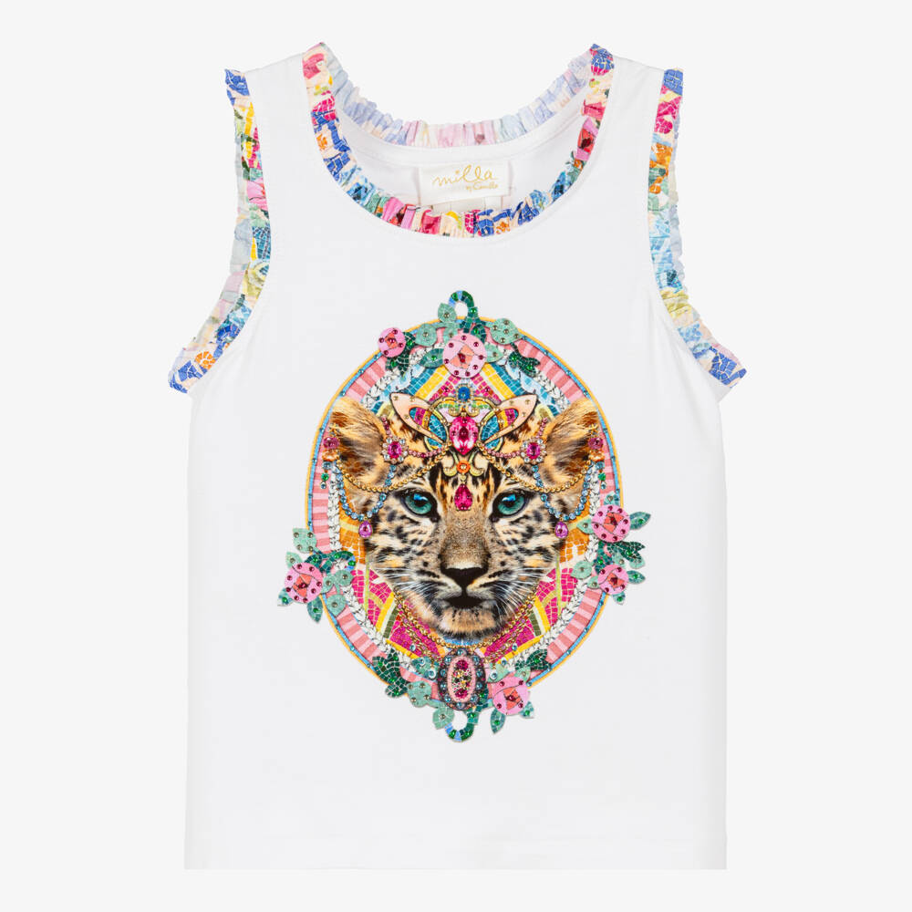 Camilla Kids-Girls Ivory Baroque Leopard Print Vest Top | Childrensalon Outlet