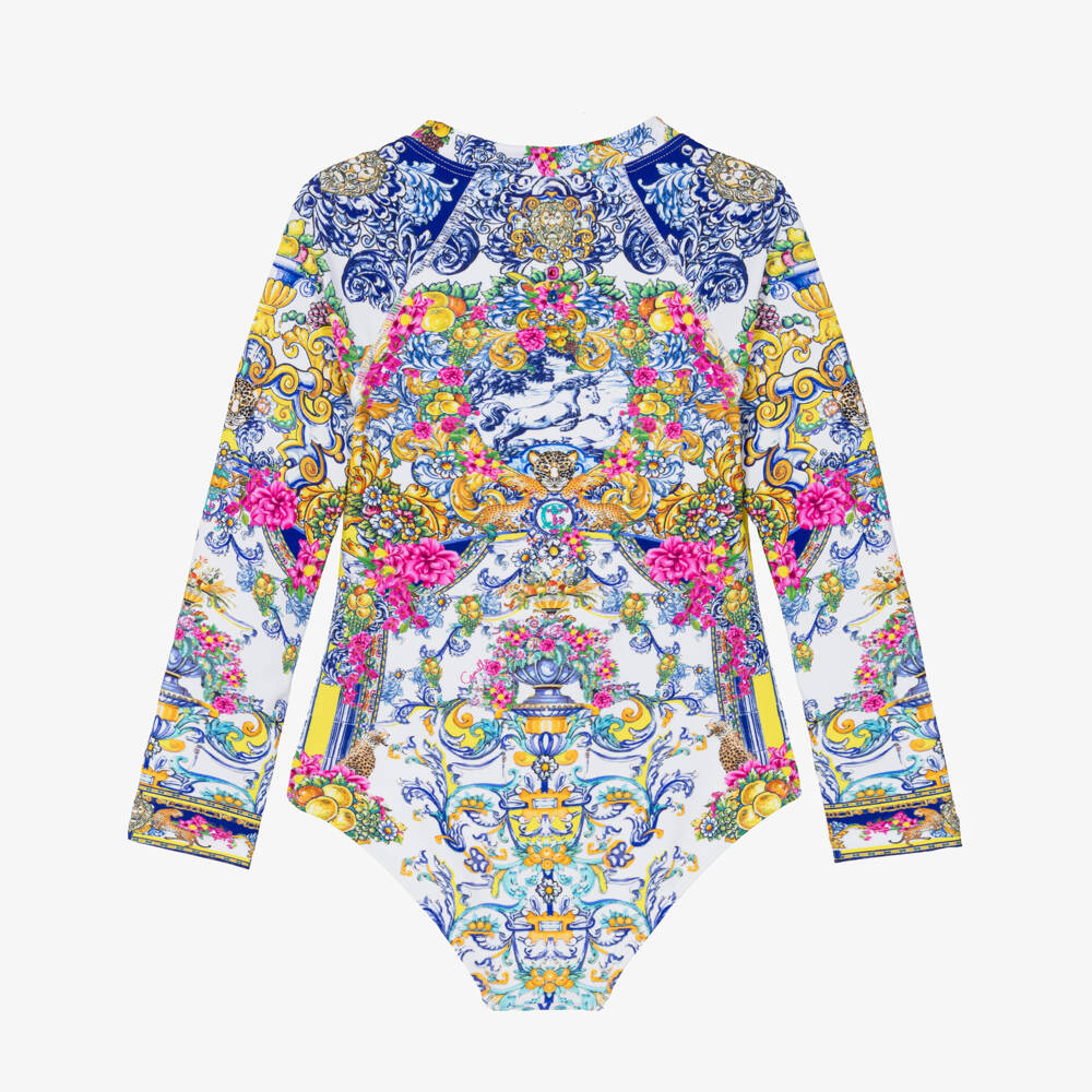 Camilla Kids-Girls Long Sleeve Baroque Print Swimsuit with Diamantés | Childrensalon Outlet