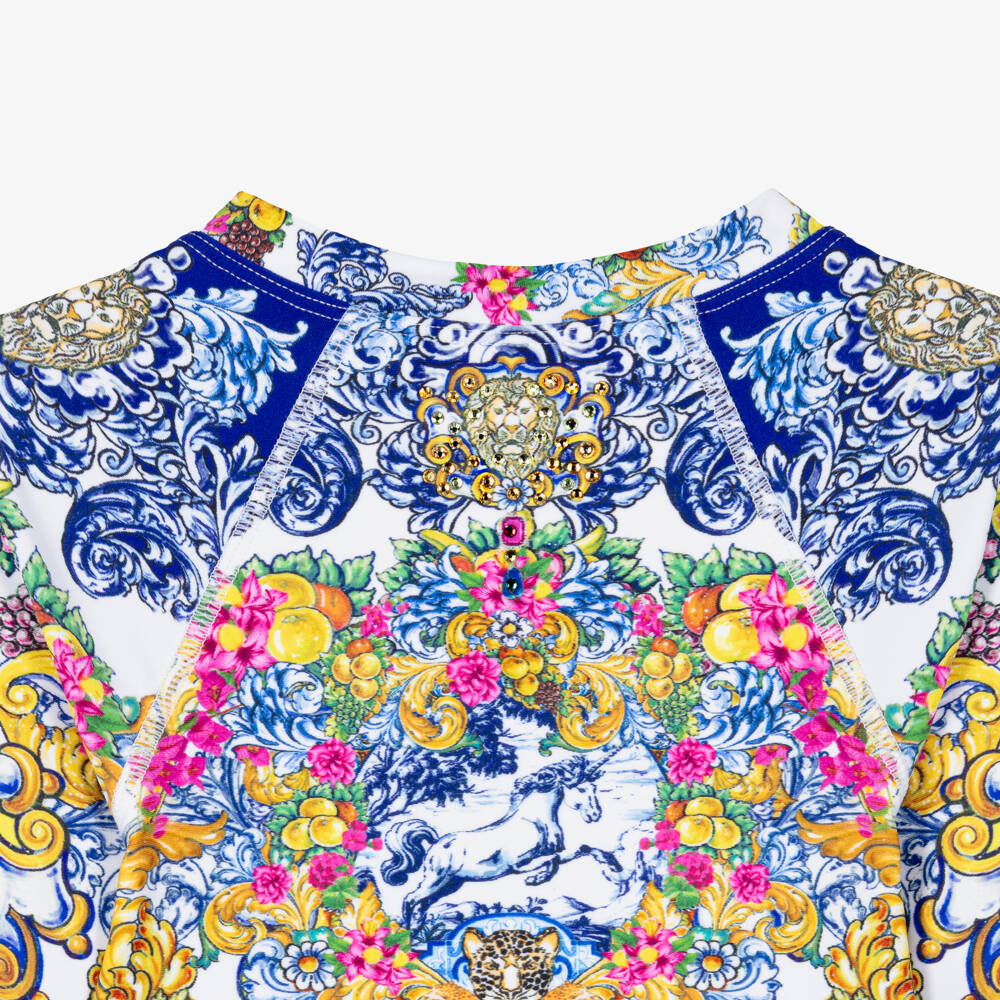 Camilla Kids-Girls Long Sleeve Baroque Print Swimsuit with Diamantés | Childrensalon Outlet