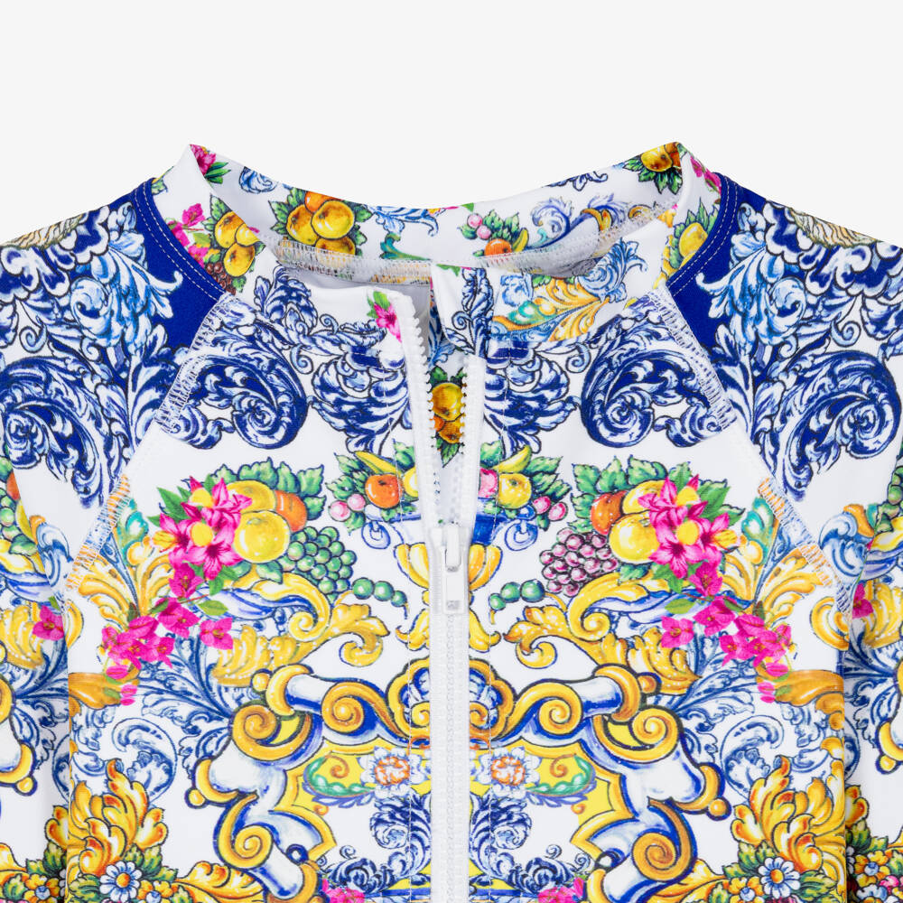 Camilla Kids-Girls Long Sleeve Baroque Print Swimsuit with Diamantés | Childrensalon Outlet