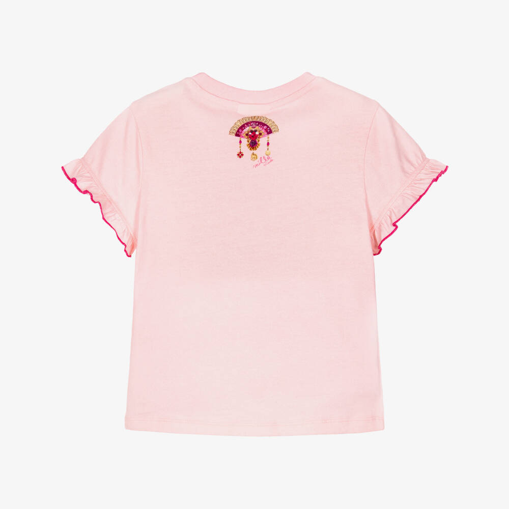 Camilla Kids-Girls Pale Pink Cotton Jersey Horse Print T-Shirt | Childrensalon Outlet