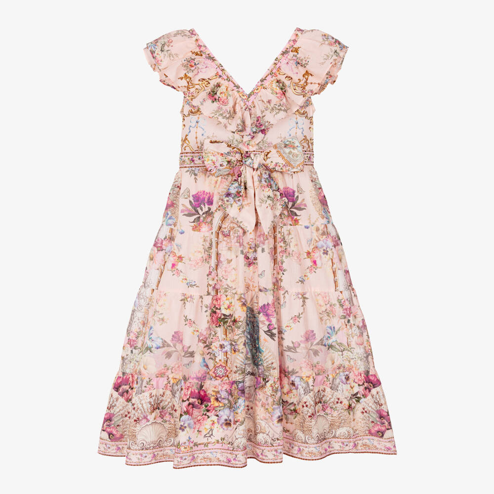 Camilla Kids-Girls Pink Cotton Floral Dress with Ruffles & Bow | Childrensalon Outlet