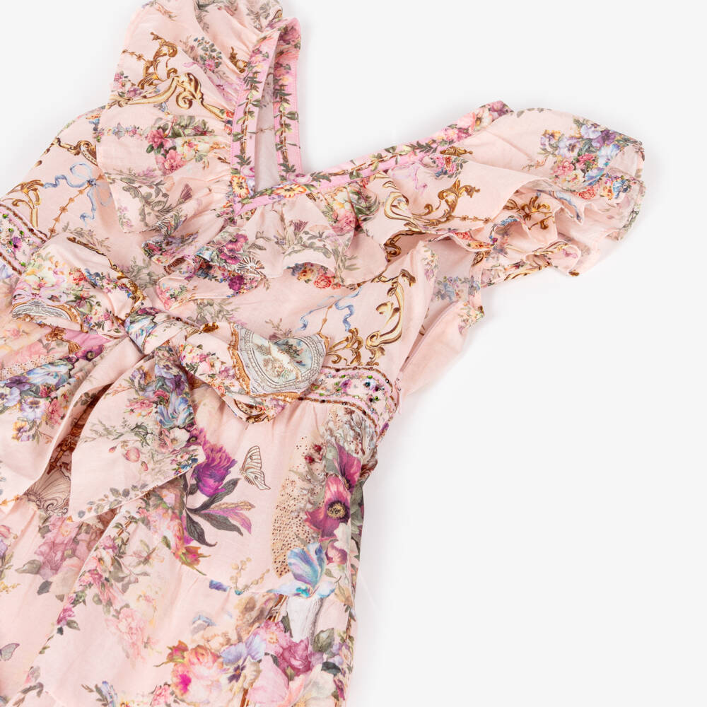Camilla Kids-Girls Pink Cotton Floral Dress with Ruffles & Bow | Childrensalon Outlet