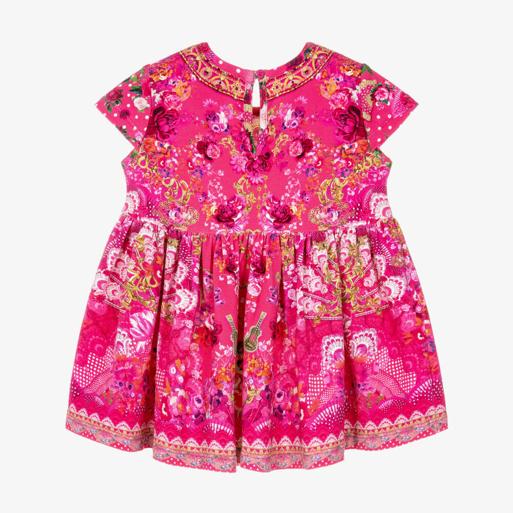 Camilla Kids-Girls Pink Cotton Jersey Flamenco Print Dress | Childrensalon Outlet