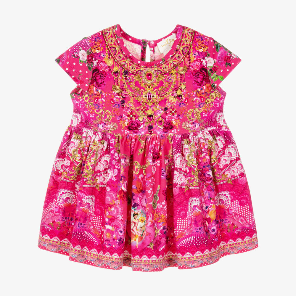 Camilla Kids-Girls Pink Cotton Jersey Flamenco Print Dress | Childrensalon Outlet