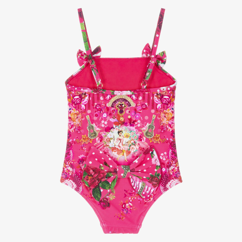 Camilla Kids-Girls Pink Flamenco Print Swimsuit with Bows | Childrensalon Outlet