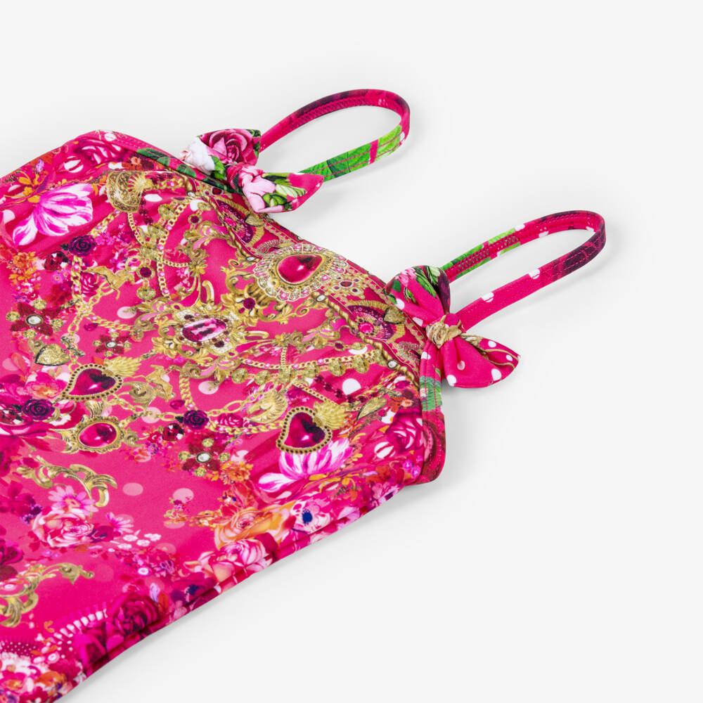 Camilla Kids-Girls Pink Flamenco Print Swimsuit with Bows | Childrensalon Outlet