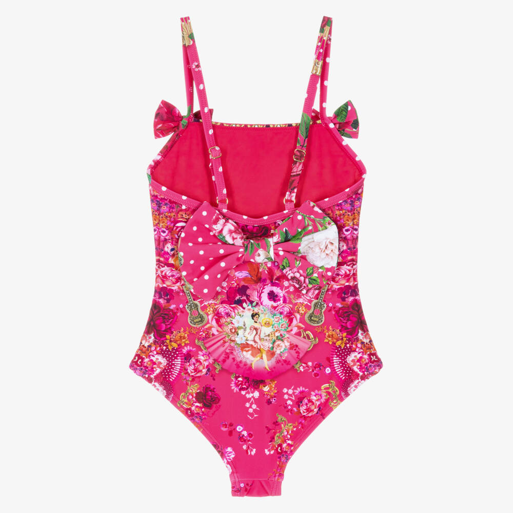 Camilla Kids-Girls Pink Swimsuit with Bows & Flamenco Print | Childrensalon Outlet