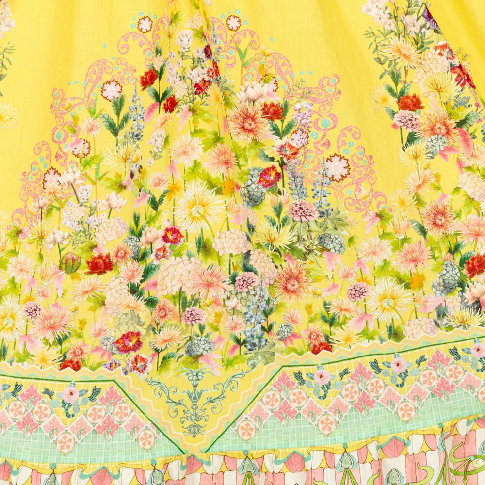 Camilla Kids-Girls Yellow Cotton Maxi Dress with Floral Print | Childrensalon Outlet