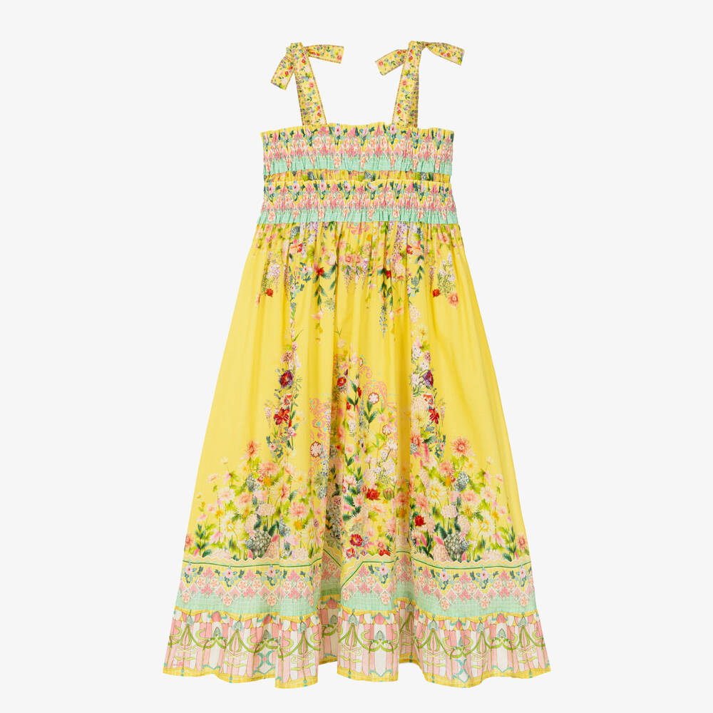 Camilla Kids-Girls Yellow Cotton Maxi Dress with Floral Print | Childrensalon Outlet