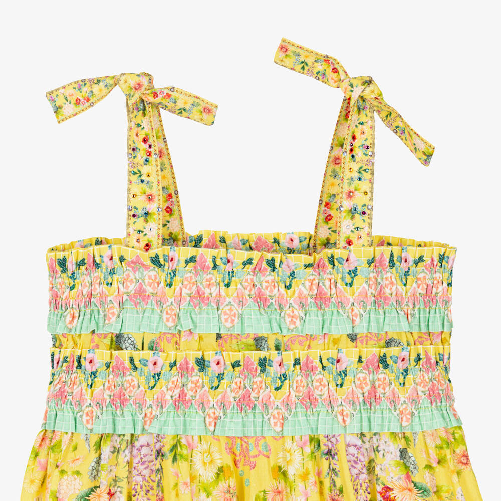 Camilla Kids-Girls Yellow Cotton Maxi Dress with Floral Print | Childrensalon Outlet