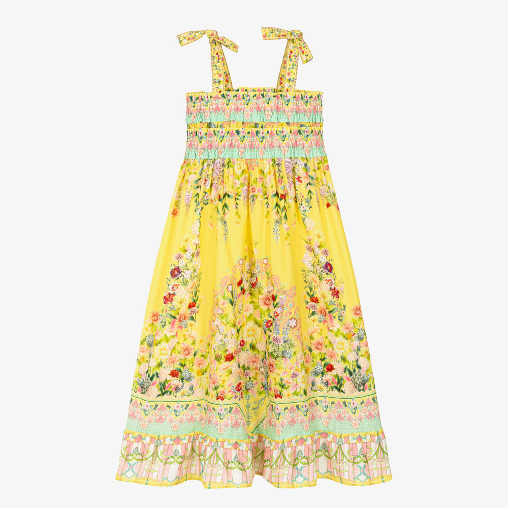 Camilla Kids-Girls Yellow Cotton Maxi Dress with Floral Print | Childrensalon Outlet