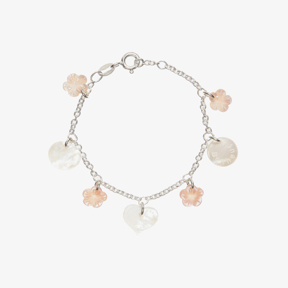 Caramel au Sucre - Pearl Flower Charm Bracelet with Silver Chain | Childrensalon