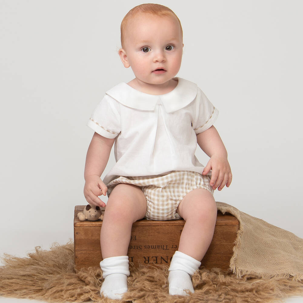 Caramelo Kids-Baby Boys Beige & Ivory Cotton Shorts Set | Childrensalon Outlet