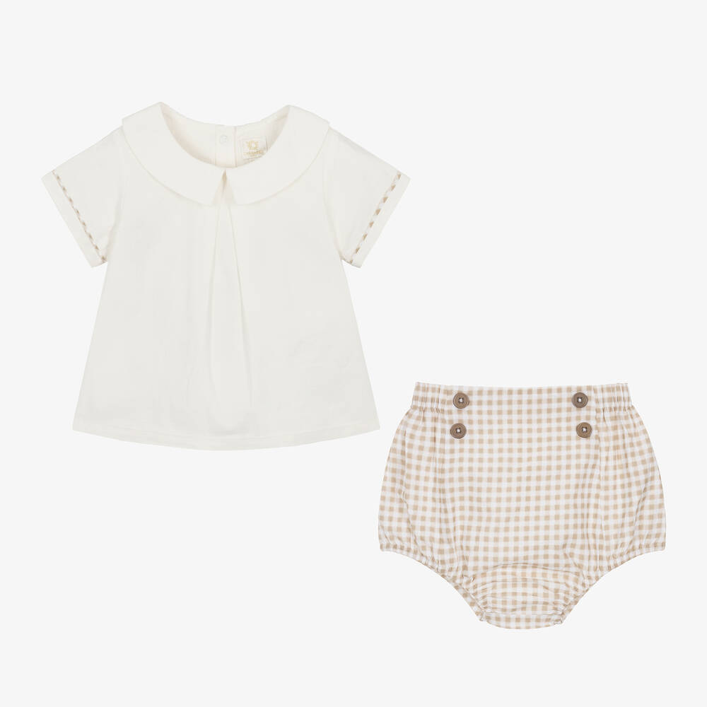 Caramelo Kids-Baby Boys Beige & Ivory Cotton Shorts Set | Childrensalon Outlet