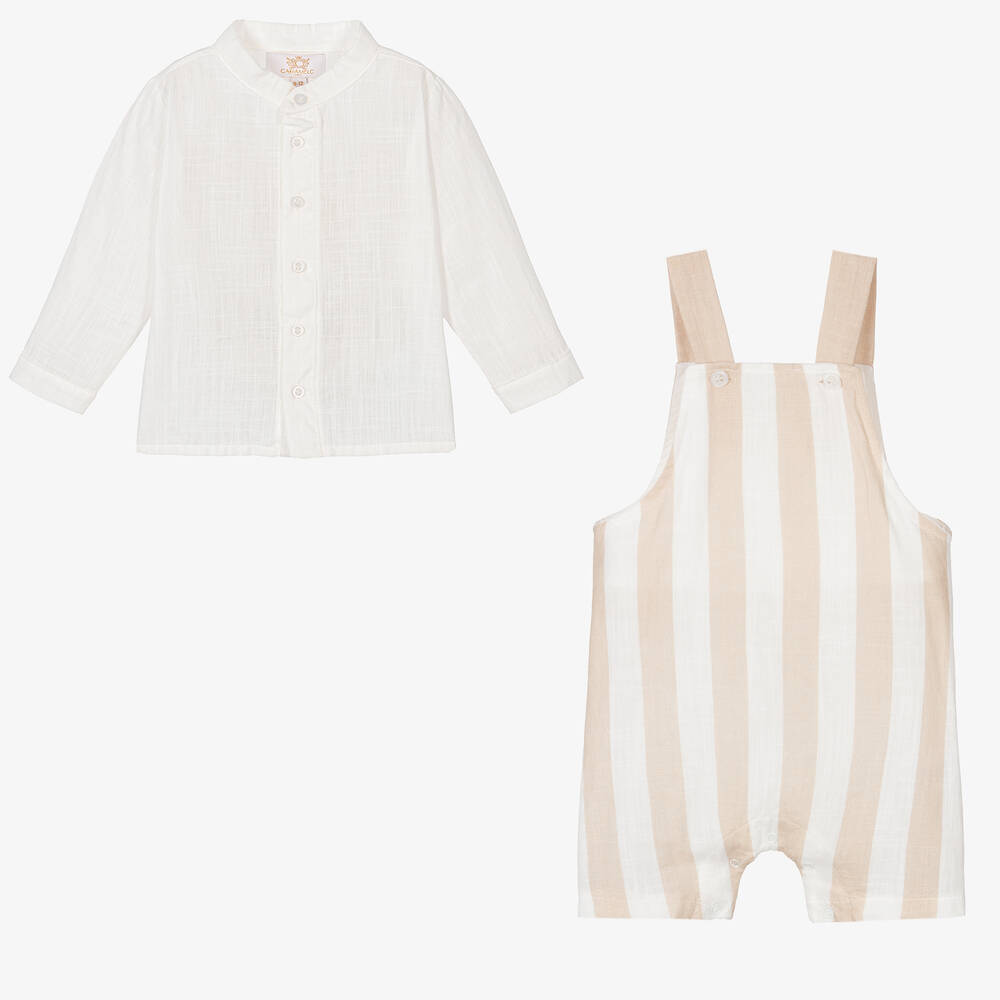 Caramelo Kids-Бежевая рубашка и полукомбинезон в полоску | Childrensalon Outlet