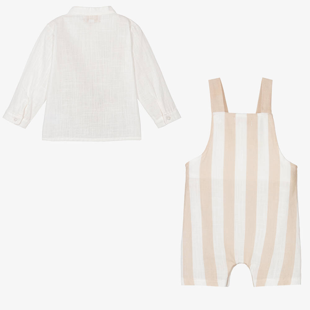 Caramelo Kids-Бежевая рубашка и полукомбинезон в полоску | Childrensalon Outlet