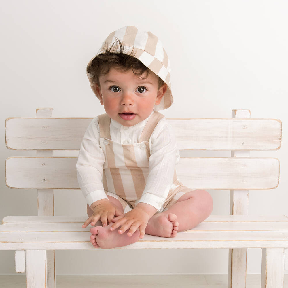 Caramelo Kids-Бежевая рубашка и полукомбинезон в полоску | Childrensalon Outlet