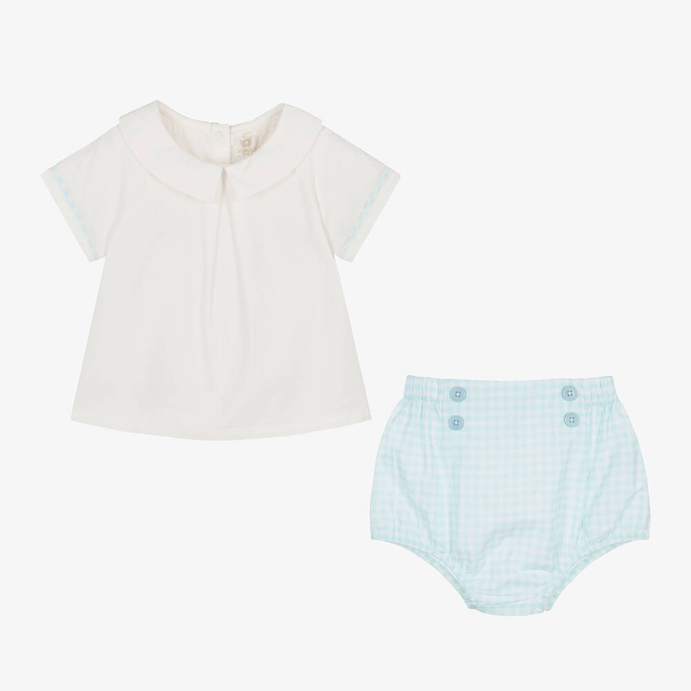 Caramelo Kids-Baby Boys Blue & Ivory Cotton Shorts Set | Childrensalon Outlet