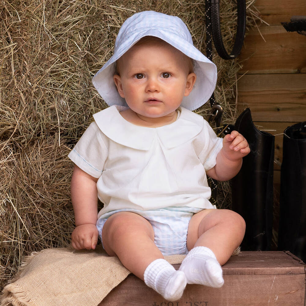 Caramelo Kids-Baby Boys Blue & Ivory Cotton Shorts Set | Childrensalon Outlet