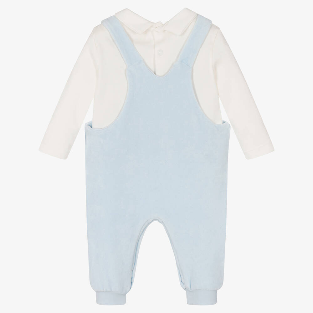 Caramelo Kids-Baby Boys Blue Velour Dungaree Set | Childrensalon Outlet