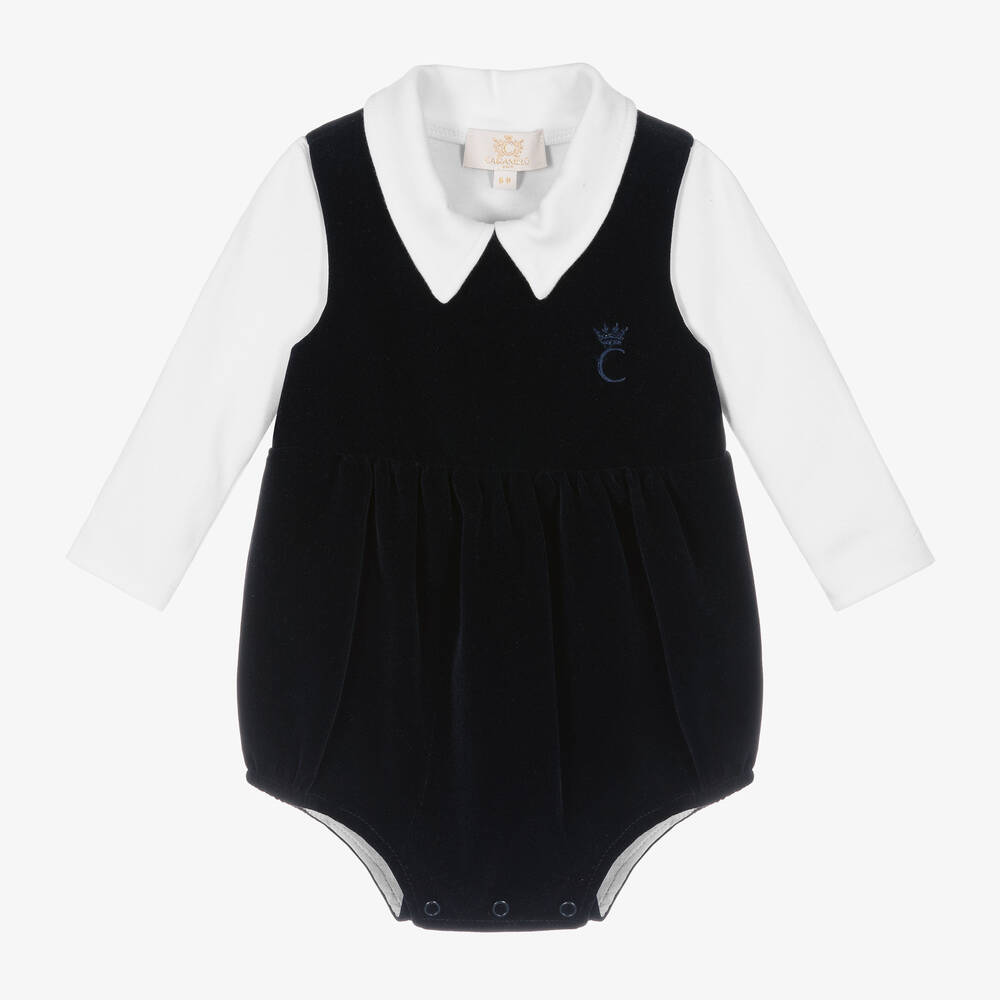 Caramelo Kids - Ensemble barboteuse velours bleu | Childrensalon