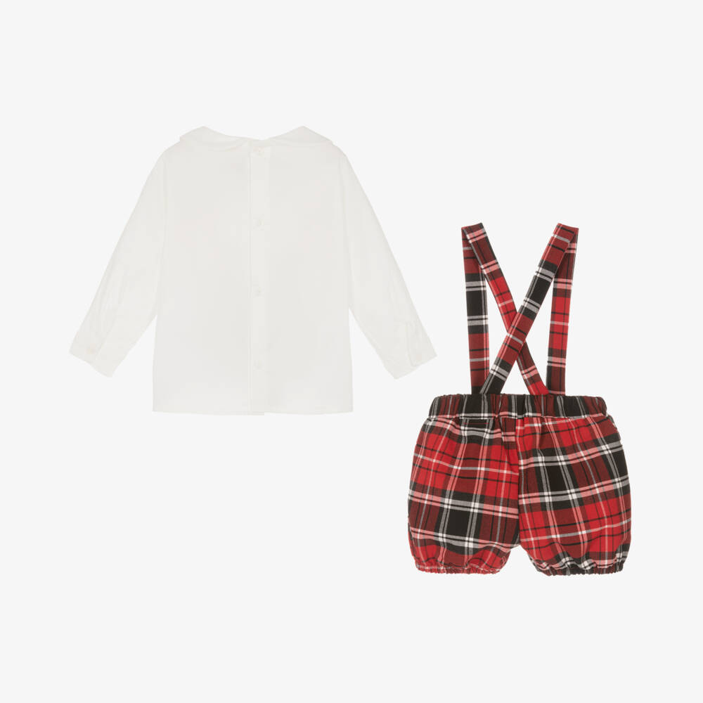 Caramelo Kids-Baby Boys Ivory & Red Tartan Shorts Set | Childrensalon Outlet