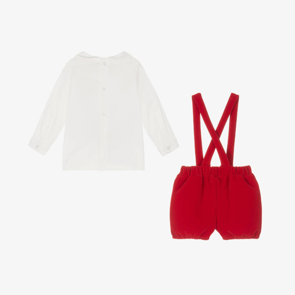 Caramelo Kids-Baby Boys Ivory & Red Velvet Shorts Set | Childrensalon Outlet