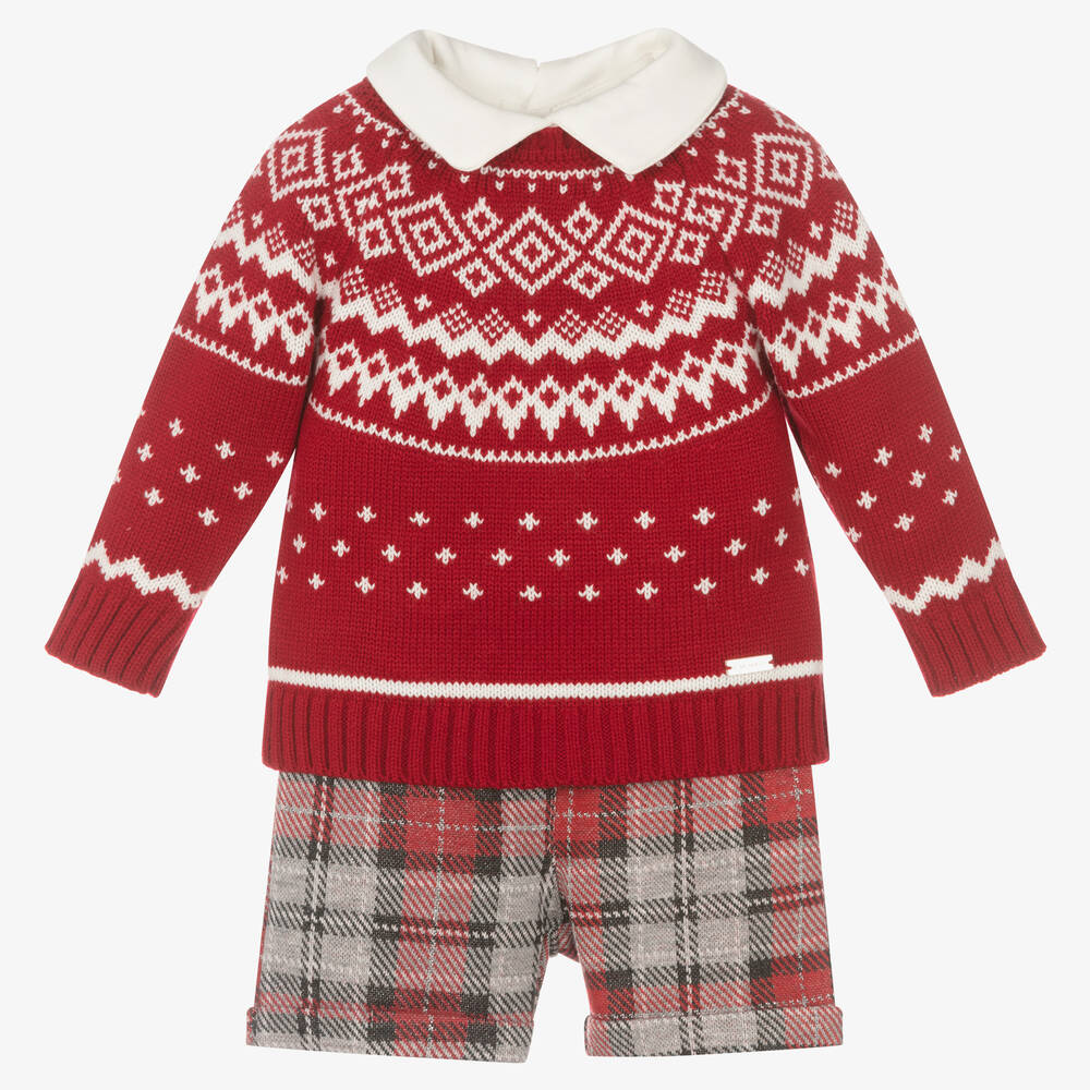 Caramelo Kids - Baby Boys Red & Grey Shorts Set | Childrensalon