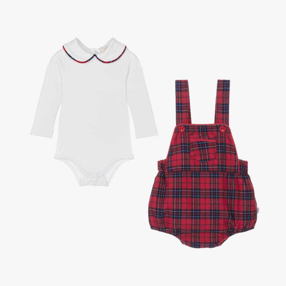 Caramelo Kids-Baby Boys Red Tartan Babysuit Set | Childrensalon Outlet