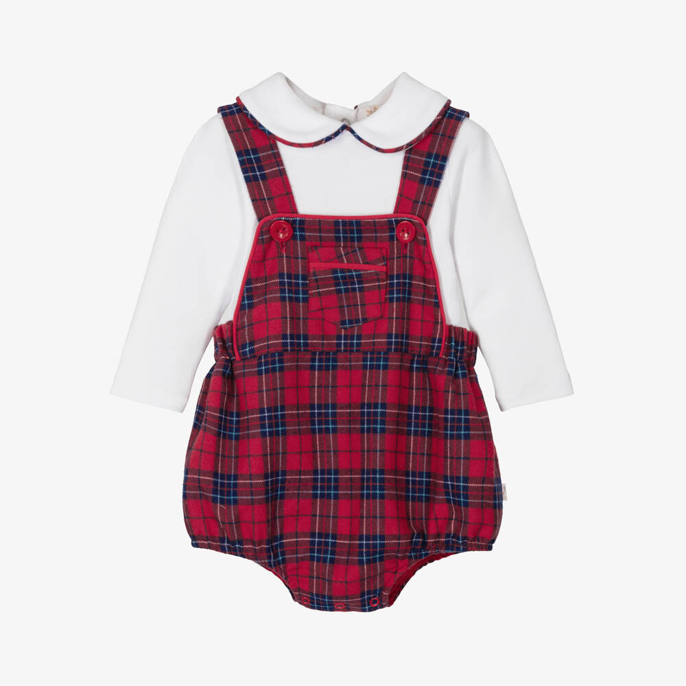 Caramelo Kids-Baby Boys Red Tartan Babysuit Set | Childrensalon Outlet
