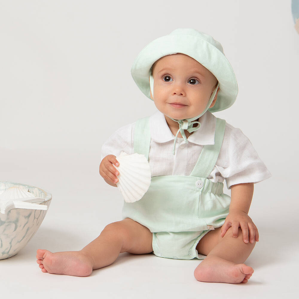 Caramelo Kids Baby Boys White & Green Dungaree Set Childrensalon Outlet