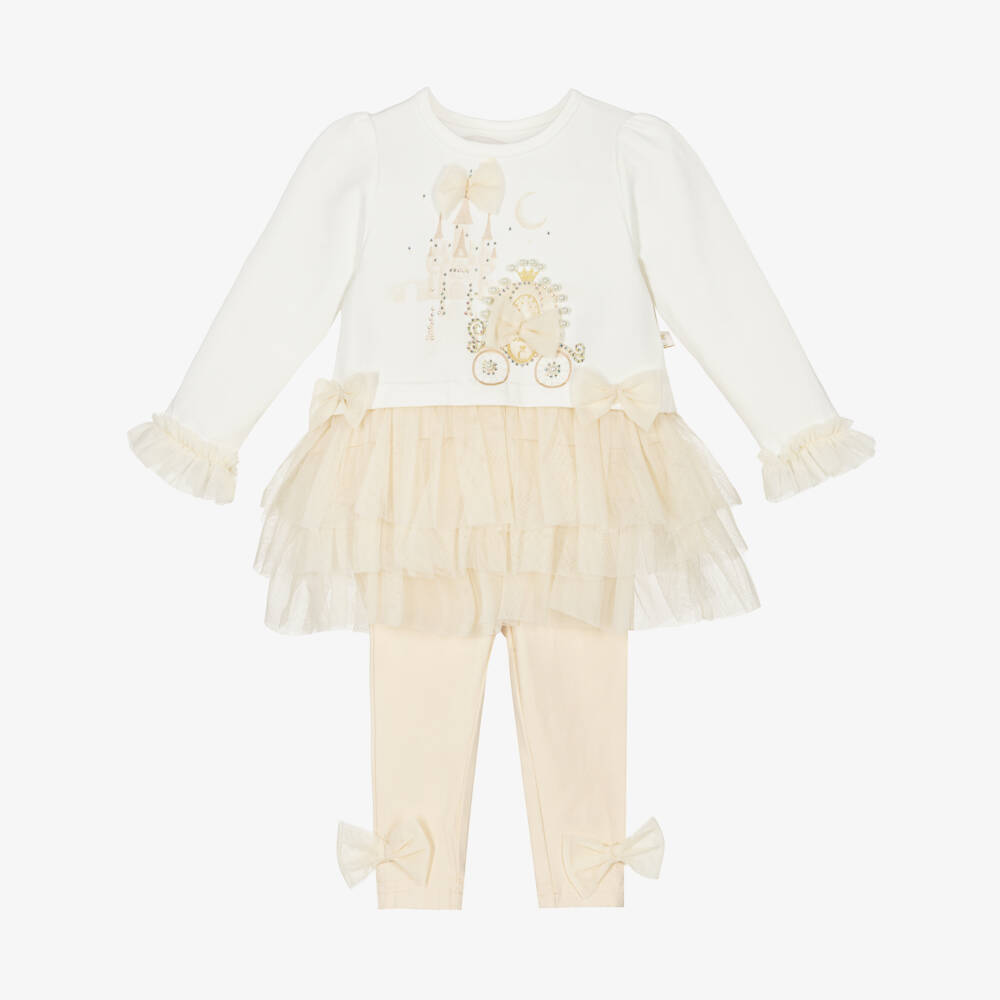 Caramelo Kids-Baby Girls Beige Cotton Fairy Tale Castle Leggings Set | Childrensalon Outlet