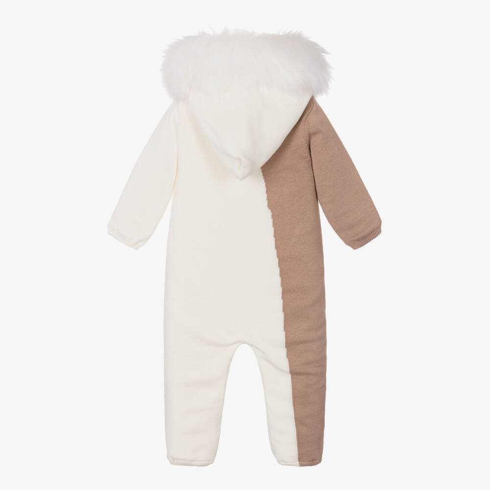 Caramelo Kids-Baby Girls Beige & Ivory Knitted Pramsuit | Childrensalon Outlet