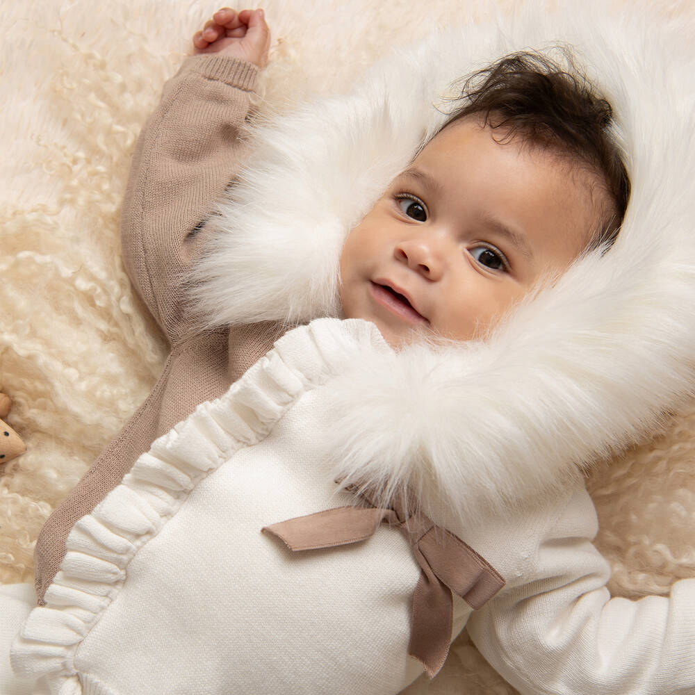 Caramelo Kids-Baby Girls Beige & Ivory Knitted Pramsuit | Childrensalon Outlet