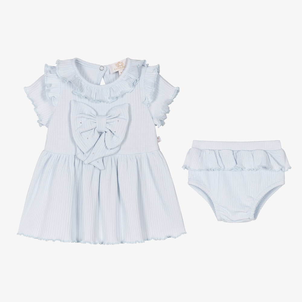 Caramelo Kids-Baby Girls Blue Cotton Bows Dress Set | Childrensalon Outlet