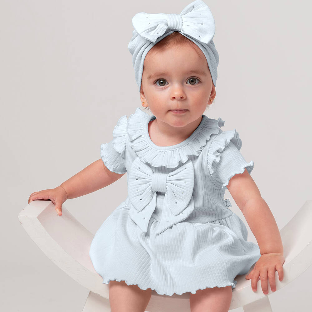 Caramelo Kids-Baby Girls Blue Cotton Bows Dress Set | Childrensalon Outlet