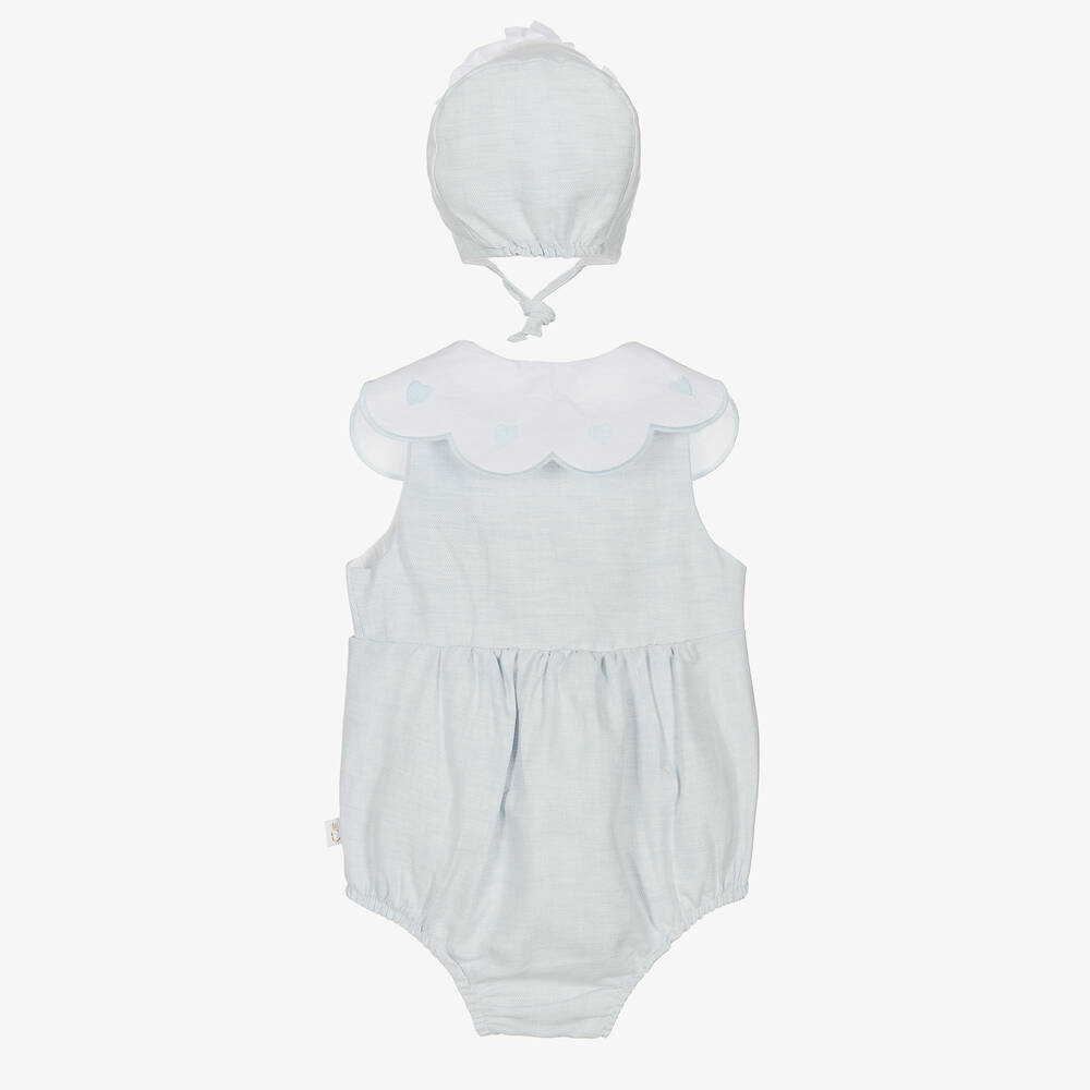 Caramelo Kids-طقم تبّان وبونيه قطن وكتان لون أزرق وأبيض | Childrensalon Outlet