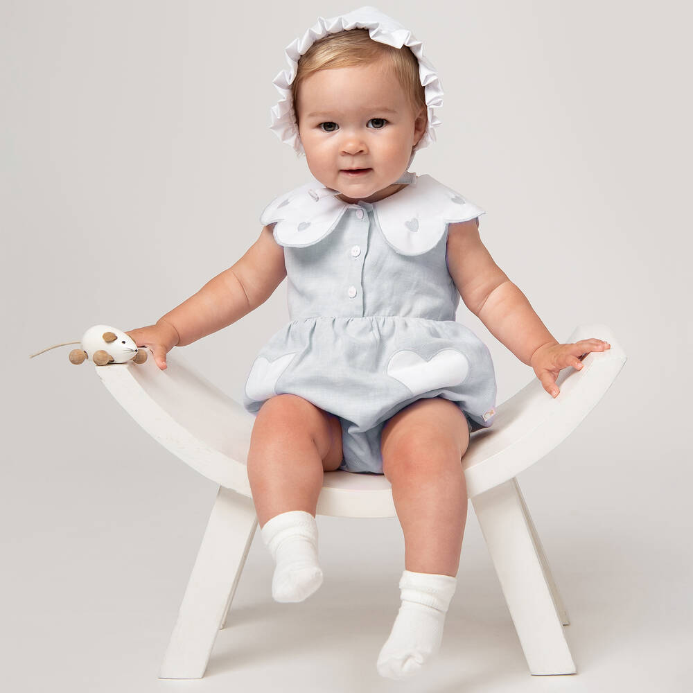 Caramelo Kids-طقم تبّان وبونيه قطن وكتان لون أزرق وأبيض | Childrensalon Outlet