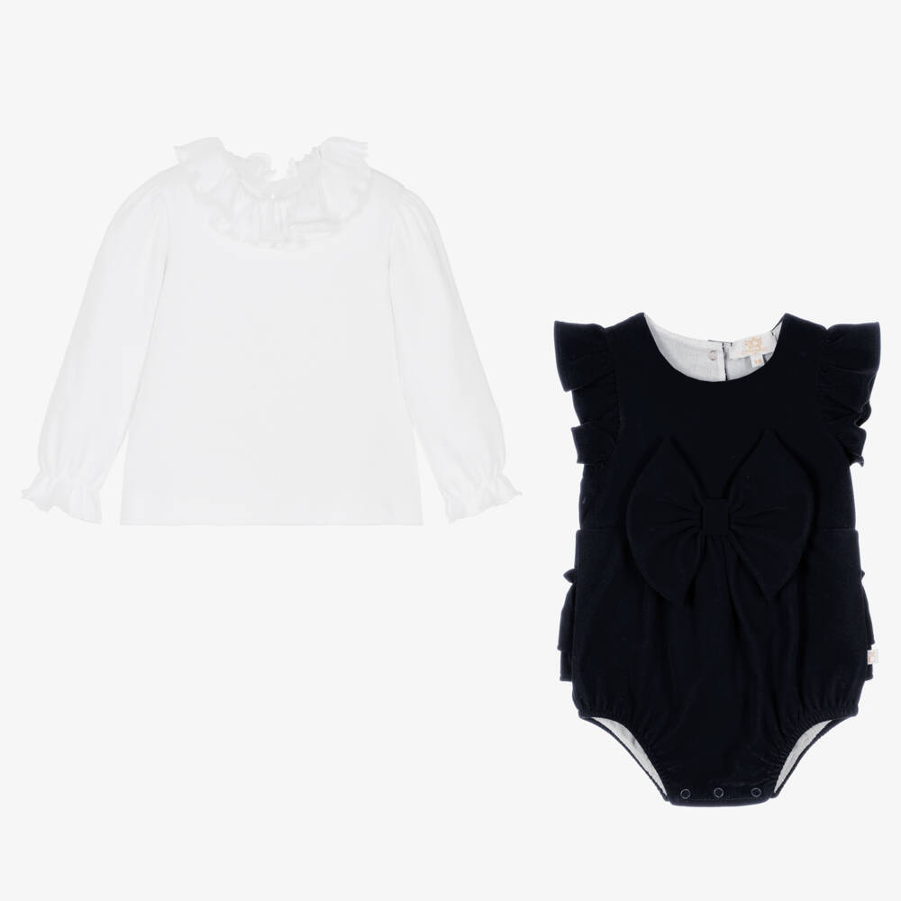 Caramelo Kids-Baby Girls Blue Velvet Shortie Set | Childrensalon Outlet
