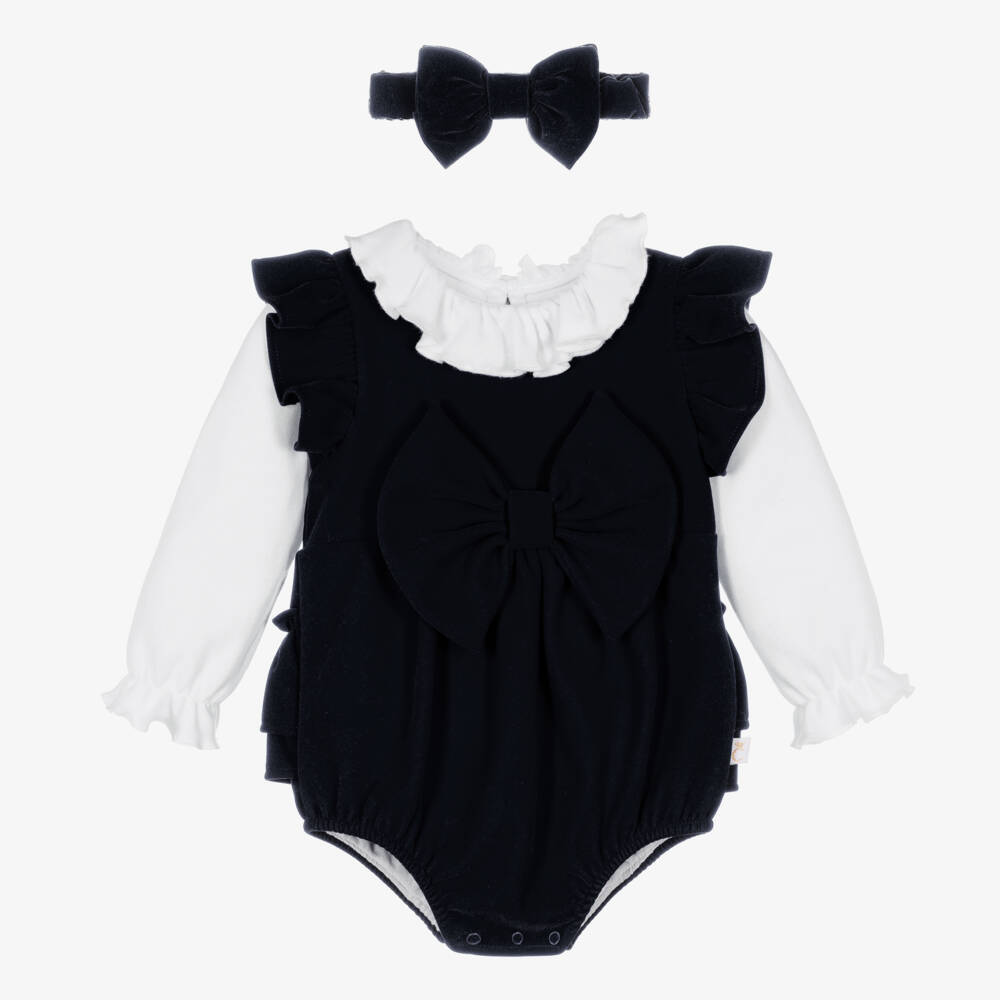 Caramelo Kids-Baby Girls Blue Velvet Shortie Set | Childrensalon Outlet