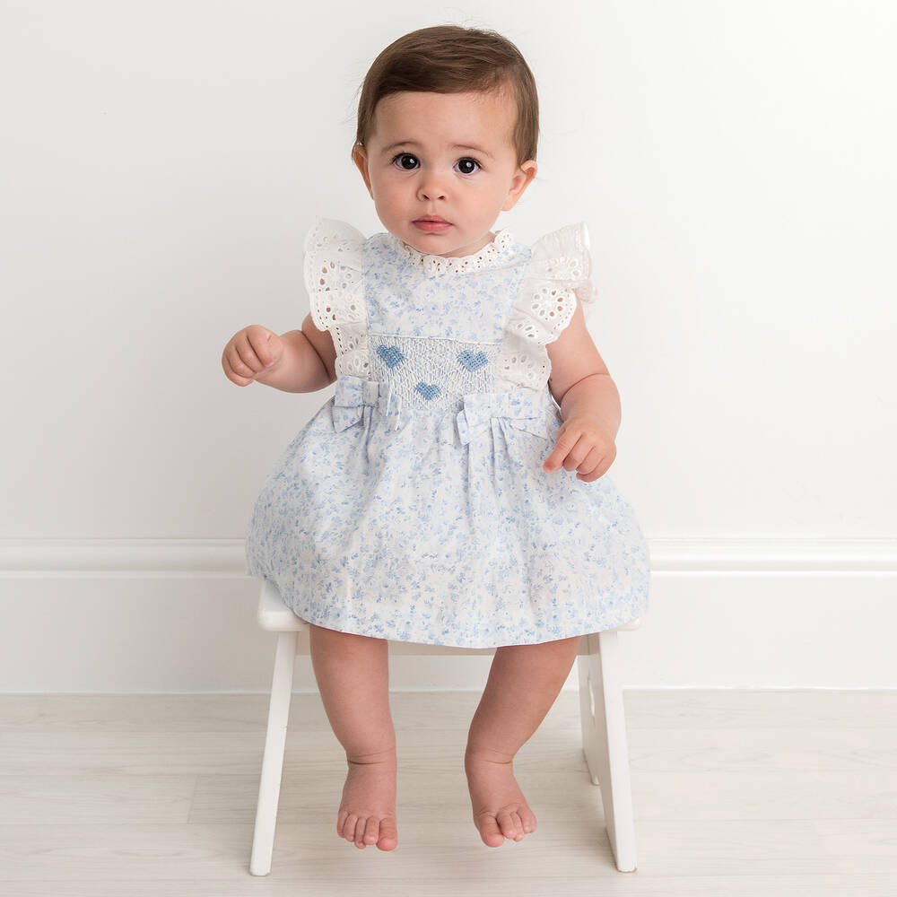 Caramelo Kids-Baby Girls Blue & White Floral Dress | Childrensalon Outlet